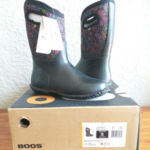 BOGS Girls York Wild Winter Snow Rain Boot Black Flower Multi Size 5 NWB -4°F
